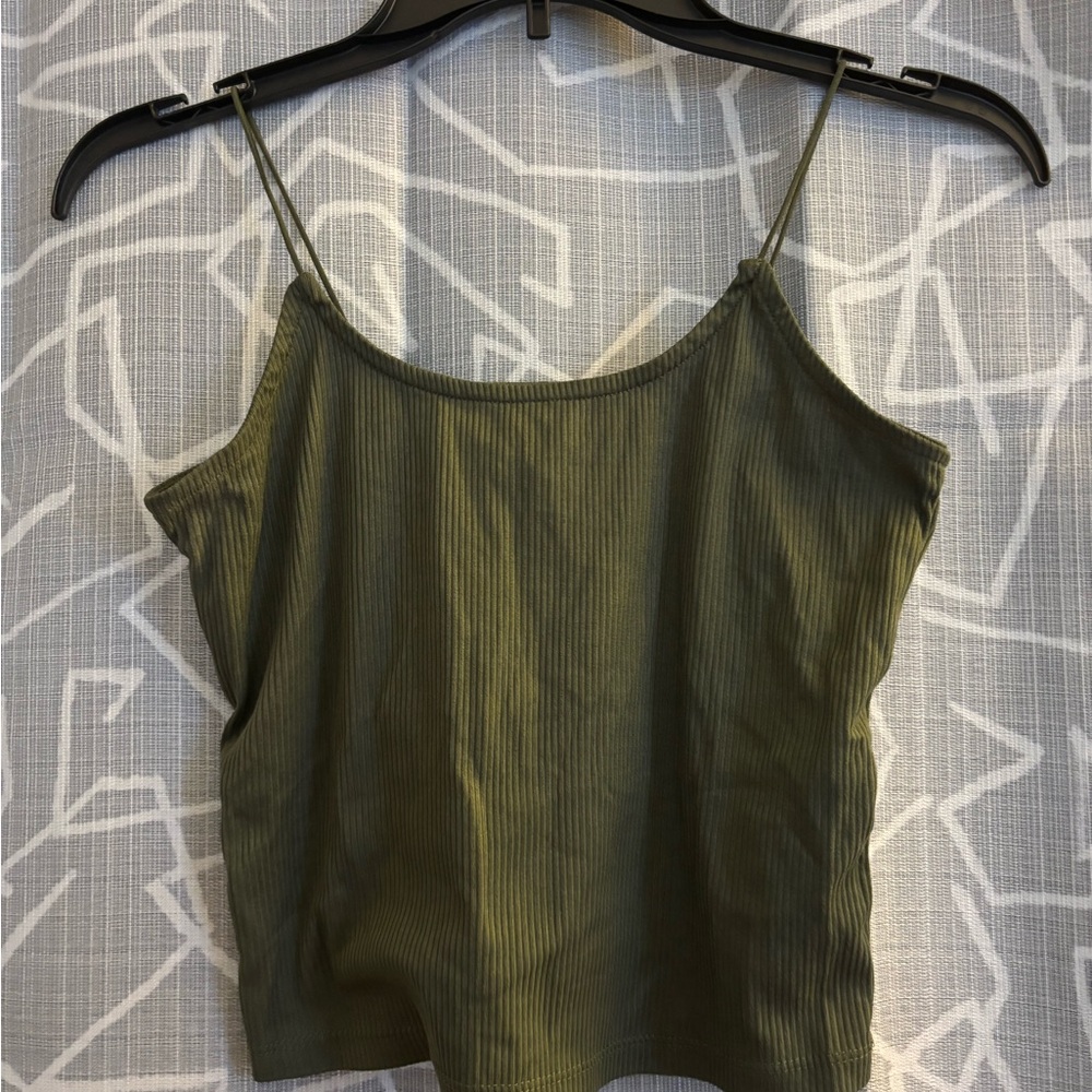 Olive Green Rib Knit Cami Crop Top